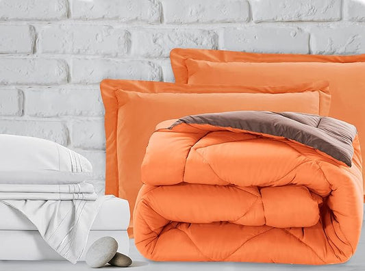 Elegant Comfort 7-Piece Bed-in-a-Bag - Luxury 1500 Thread Count Queen Size, Super Cozy Sheets & Comforter Set, Wrinkle & Stain Resistant, Orange/Brown