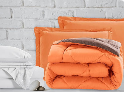 Elegant Comfort 7-Piece Bed-in-a-Bag Comforter & Sheet Set - Luxury 1500 Thread Count Full Size, Super Cozy, Wrinkle and Stain Resistant - Orange/Brown