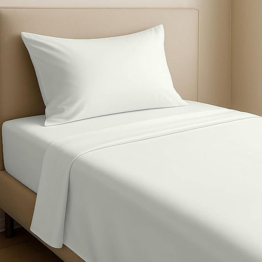 California Design Den Twin XL Bed Sheets Set - Natural 100% Cotton Sheets with 12" Pockets, Soft Sateen Weave, Breathable and Durable Bedding Set for Dorm Rooms, College Ivory (Eggshell)