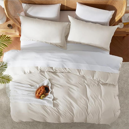 Nestl Twin Duvet Cover Set - Soft Double Brushed Off White Duvet Cover, 2 Piece Set with Button Closure, 1 Duvet Cover 68x90 inches and 1 Pillow Sham