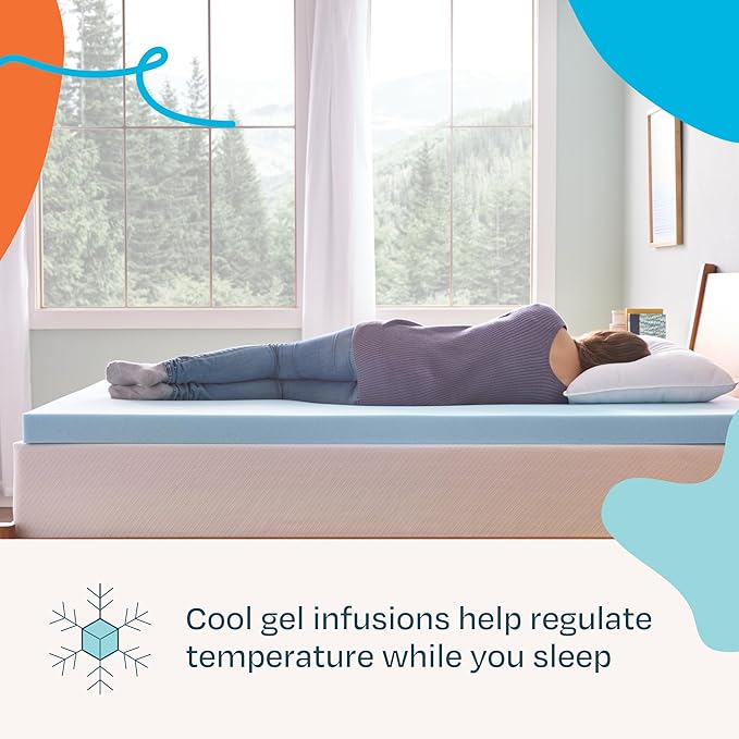 Linenspa Memory Foam Mattress Topper, Short Queen Size - 3 Inch Gel Infused Memory Foam - Plush Feel - Cooling and Pressure Relieving - CertiPUR Certified