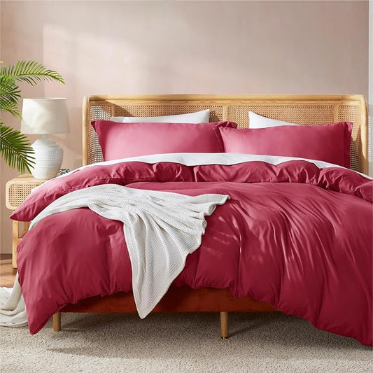 Nestl Burgundy Red California King Duvet Cover Sets - Soft Double Brushed Cal King Duvet Cover, 3 Piece, with Button Closure, 1 Duvet Cover 104x98 inches and 2 Pillow Shams