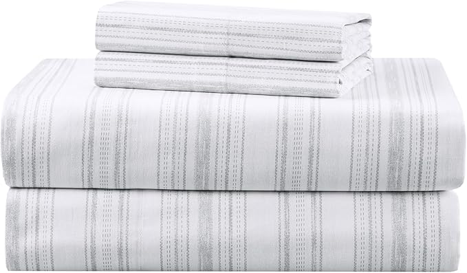Comfort Spaces 100% Cotton Sheets Twin, Breathable, Naturally Cool Cotton Sheets, Soft Cotton Bed Sheets with 12" Elastic Pocket Fits up to 14" Mattress, All Seasons Sheet Set, Good Vibes Grey 3 Piece