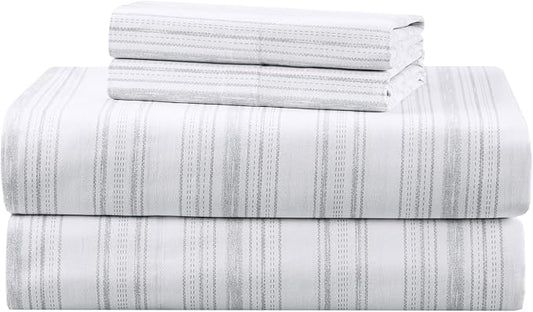 Comfort Spaces 100% Cotton Sheets Twin, Breathable, Naturally Cool Cotton Sheets, Soft Cotton Bed Sheets with 12" Elastic Pocket Fits up to 14" Mattress, All Seasons Sheet Set, Good Vibes Grey 3 Piece