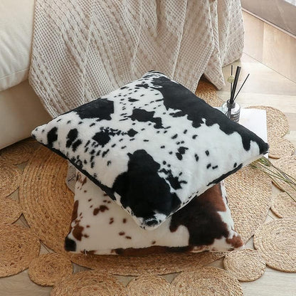 TOMWISH White Black Cowhide Printing Faux Fur Pillow Covers 16x16 Set of 2
