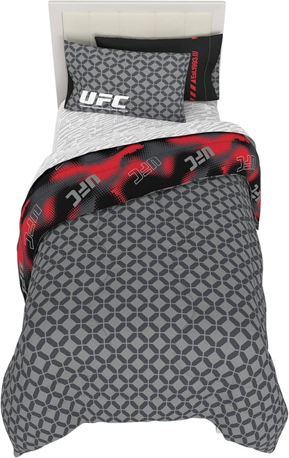 UFC Fight Night Bedding Set, Twin Size 5 Piece Set Super Soft Cozy Reversible Comforter and Sheet Set with Sham, (100% Officially Licensed Product) by Franco
