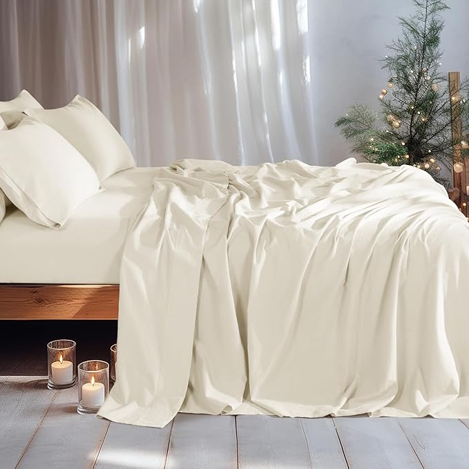 LBRO2M 100% Pure Linen Sheet Set Deep Pocket Up to 16" Bed Sheets Sets, Natural Flax Beddings Soft, Breathable, Comfortable for All Seasons 6 Pcs Sheet Set King Size, Beige