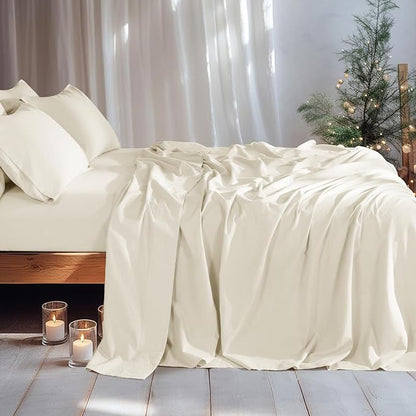 LBRO2M 100% Pure Linen Sheet Set Deep Pocket Up to 16" Bed Sheets Sets, Natural Flax Beddings Soft, Breathable, Comfortable for All Seasons 6 Pcs Sheet Set King Size, Beige
