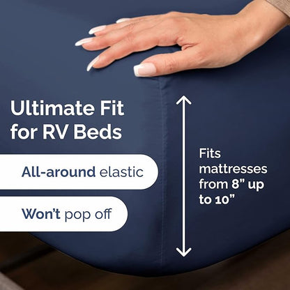 Short Queen Size 4 Piece Sheet Set - RV Short Queen, Soft, Breathable & Cooling Bed Sheets Set w/ Deep Pockets - Hotel Luxury Bedding for Women, Men, Kids, Teens, Boys & Girls - Oeko-Tex - Navy Blue
