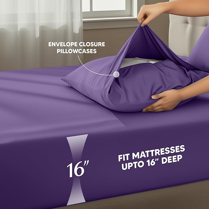 Utopia Bedding Full Size Sheet Set – 4 Piece Bed Sheets, Soft and Breathable Microfiber, Includes 1 Fitted Sheet, 1 Flat Sheet and 2 Pillowcases – Oeko Tex (Eggplant)