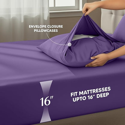 Utopia Bedding Full Size Sheet Set – 4 Piece Bed Sheets, Soft and Breathable Microfiber, Includes 1 Fitted Sheet, 1 Flat Sheet and 2 Pillowcases – Oeko Tex (Eggplant)