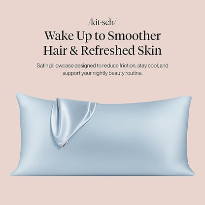 Kitsch Satin Pillowcase with Zipper for Hair & Skin - Softer Than Silk Pillow Cases, Smooth Cooling Satin Pillow Case, Wrinkle-Free, Machine Washable, King Size Satin Pillow Case 19x36 -Haze Blue