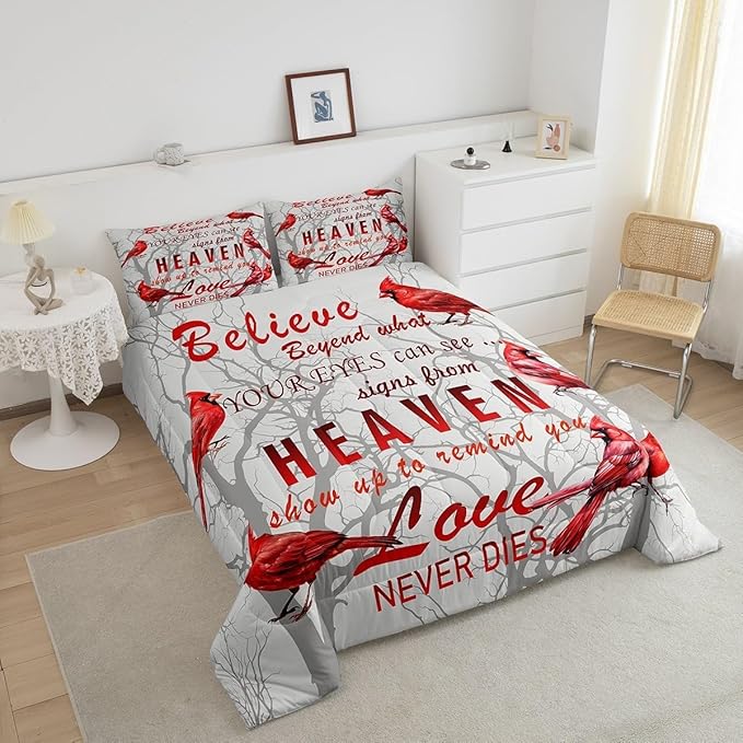 Feelyou Cardinal Bird Comforter Set Toddler Size Farmhouse Red Birds Bedding Set for Girls Boys Women Men Tree Branches Decor Comforter Nature Comforter with 1 Pillow Case