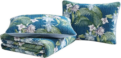 Tommy Bahama - King Quilt Set, Reversible Cotton Bedding with Matching Shams, Medium Weight, Oeko-Tex Certified (Southern Breeze Dark Blue)