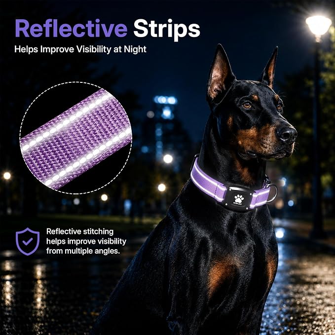 GPS Dog Collar Tracker 2-in-1,Reflective Waterproof Pet Collar,iOS-Only,No Monthly Fees,Unlimited Range,Dog Tracking Collar Pet Tracker,for Small Medium Large Dogs(M (14.5"-19.5"), Purple)