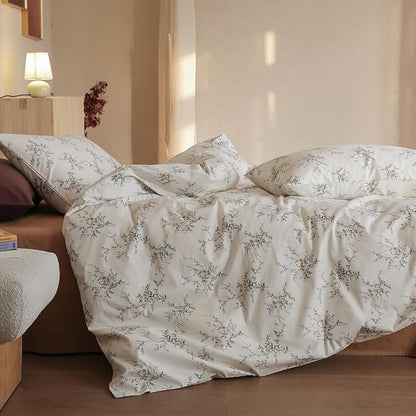 Floral Comforter Queen 100% Cotton Down Alternative Bedding Set Boho Girls Farmhouse Vintage Bedding Comforter Sets Fluffy All Season Lightweight Women Bed Comforter with 2 Pillowcases