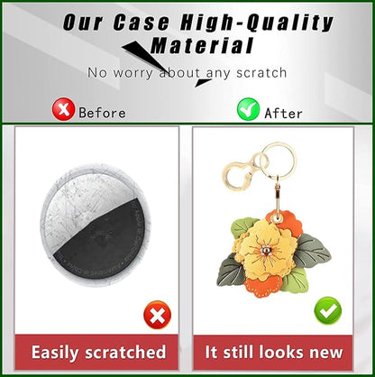 BORKUANA Leather Keychain Holder Case Compatible with AirTag,Cute Protective Cover with Keyring