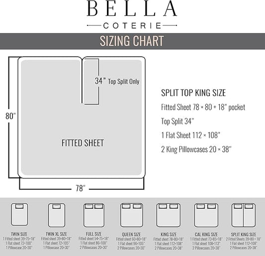 Bella Coterie Luxury Bamboo Viscose 34” Split Top King Size Sheet Set | 1 Fitted Sheet for Sleep Number & Adjustable Beds | 100% Organically Grown | Cooling & Soft | 18” Deep Pocket [Lemonade]