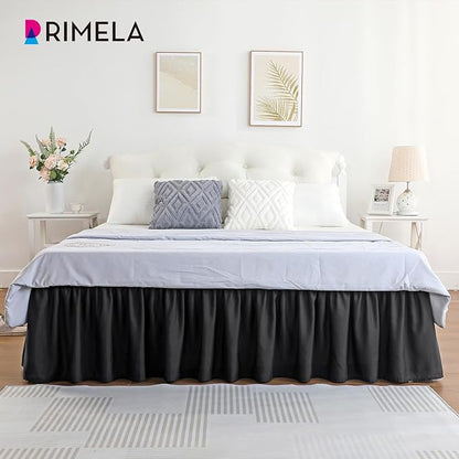 RIMELA Black Bed Skirt King Size 25 Inch Drop, Elastic Bed Skirting for Bed Base and Frame, Bedding Dust Ruffle Easy to Install, Lightweight Comforter Set with Wrap Around Adjustable Bedskirt