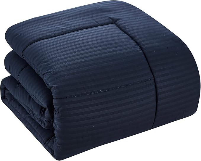 Sweet Home Collection 6 Piece Bed in a Bag with Dobby Stripe Comforter, Sheet Skirt, and Sham Set, Twin, Navy, 6, Case Pack (Pack of 4, 24 Count Total)