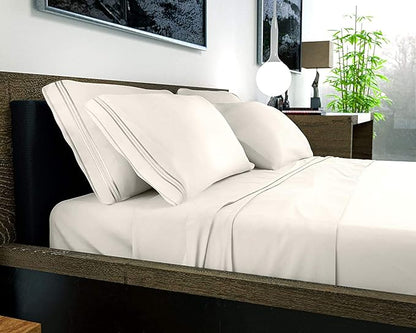 DREAMCARE Queen Sheet Set – 6 pcs Cooling Bed Sheets – up to 15” Deep Sheets Queen Size Bed Set – 2500 Supreme Collection – Extra Soft 100% Brushed Microfiber Hotel Luxury with Side Pocket – Ivory