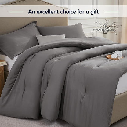 Oversized Queen Comforter Sets Grey,3PCS Soft Lightweight Breathable Bedding Comforter Sets for All Season, Queen XL(98''×98'' Comforter & 2 Pillowcases)