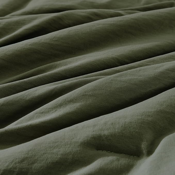 WRENSONGE Queen Comforter Set- 7 Pieces Soft Olive Green Bed in a Bag with Fitted Sheet, Flat Sheet, 2 Pillow Shams, and 2 Pillowcases- Warm Bedding Sets Queen for All Season