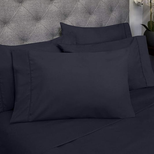Queen Sheets Navy - 6 Piece 1500 Supreme Collection Fine Brushed Microfiber Deep Pocket Queen Sheet Set Bedding - 2 Extra Pillow Cases, Great Value, Queen, Navy