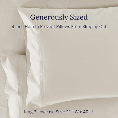 Luxuriously Soft Premium 600 Thread Count, 100% Cotton Set of 2 Cases, Crisp King Size Pillow Case Set of 2, Fits King Pillows - Ivory (Warm Cream)