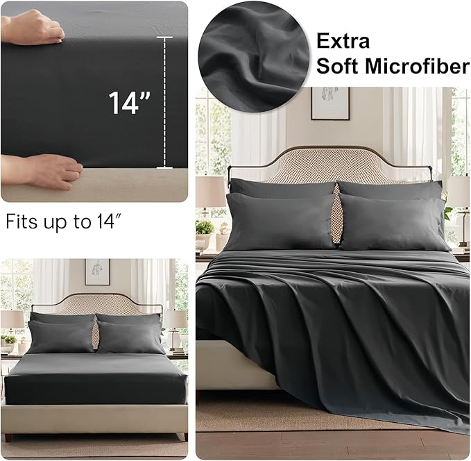 Anluoer Dark Grey Queen Comforter Set 7 Pieces, Bed in a Bag with Sheets, All Season Bedding Sets with 1 Comforter, 2 Pillow Shams, 2 Pillowcases, 1 Flat Sheet, 1 Fitted Sheet