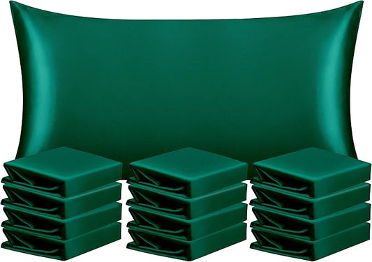 NTBAY 12 Pack Satin King Pillowcases for Hair and Skin, Luxurious and Silky Pillow Cases with Envelope Closure, 20 x 36 Inches, Dark Green