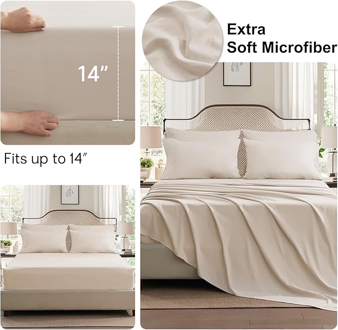 Anluoer Beige Full Comforter Set 7 Pieces, Bed in a Bag with Sheets, All Season Bedding Sets with 1 Comforter, 2 Pillow Shams, 2 Pillowcases, 1 Flat Sheet, 1 Fitted Sheet