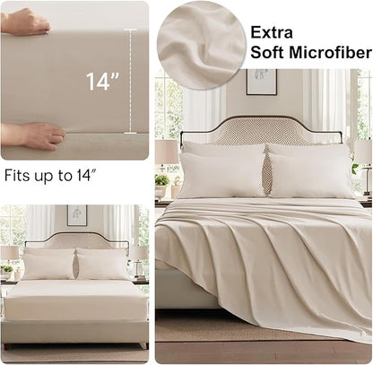 Anluoer Beige Full Comforter Set 7 Pieces, Bed in a Bag with Sheets, All Season Bedding Sets with 1 Comforter, 2 Pillow Shams, 2 Pillowcases, 1 Flat Sheet, 1 Fitted Sheet