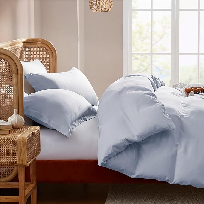 Nestl Ice Blue Duvet Cover Queen Size - Soft Double Brushed Queen Duvet Cover Set, 3 Piece, with Button Closure, 1 Duvet Cover 90x90 inches and 2 Pillow Shams