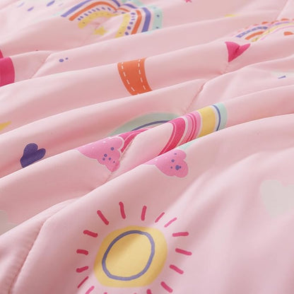 Twin Comforter Set for Girls-3 Pieces Pink Rainbow Glow in the Dark Twin Bedding Sets for Kids,1 Comforter,1 Sham and 1 Decor Pillow