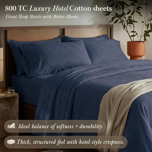 Threadmill Queen Sheet Set for Queen Mattresses | 800 Thread Count Jacquard Celine Folkstone Blue | Better Than Egyptian Cotton | 4 Pc Bed Sheets | Elasticized Deep Pocket | 100% Cotton Sheets