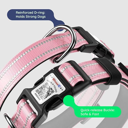 Airtag Dog Collar, Reflective Ultra-Durable Nylon Padded with QR Code Buckle & IP68 Waterproof Air Tag Holder Compatible for Apple AirTag, Comfortable for Small Medium Large Dogs (Pink, XS)