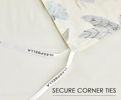 Queen Size Duvet Cover Set with Button Closure - Blue and Yellow Botanical Luxury Bedding for a Comfortable Sleeping