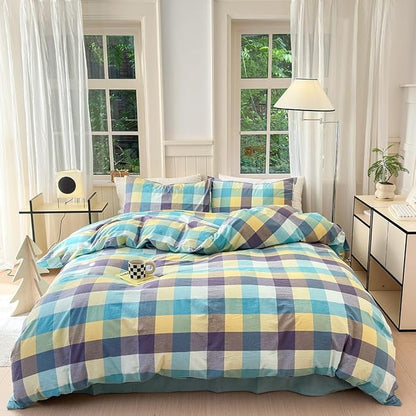 FACE TWO FACE Bedding Duvet Cover Set100% Washed Cotton Duvet Cover Linen Like Textured Breathable Durable Soft Comfy (Twin, Yunxi Blue)