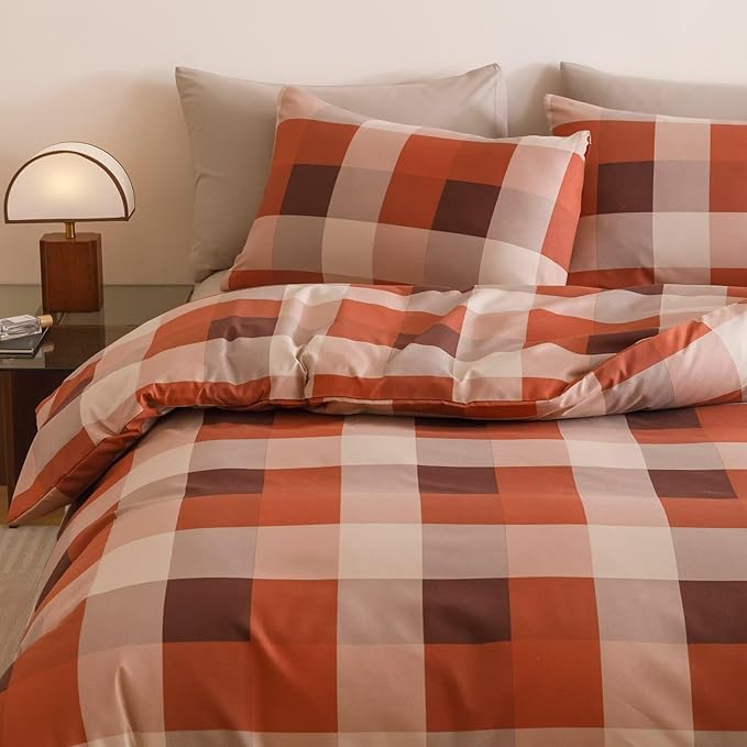 Houseri Red Plaid Comforter Set Twin Vintage Grid Bedding Sets