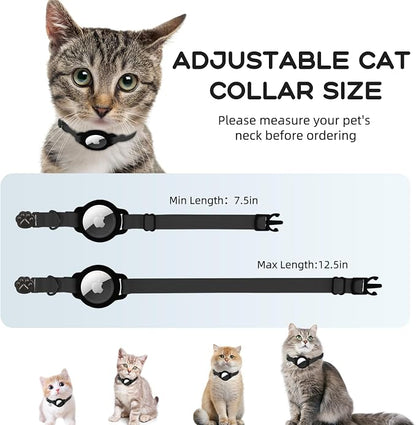 AirTag Cat Collars, Stretchy Collar with AirTag Holder and Bell | Breakaway - Ultra Design Elastic - GPS Tracking Collars - Adjustable Size for Cats & Puppies 7.5-12.5" - (Black)