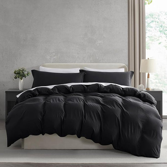 Nestl Black Duvet Cover King Size - Soft Prewashed King Duvet Cover Set, 3 Piece, with Zipper Closure, 1 Duvet Cover 104x90 inches and 2 Pillow Shams - No Comforter