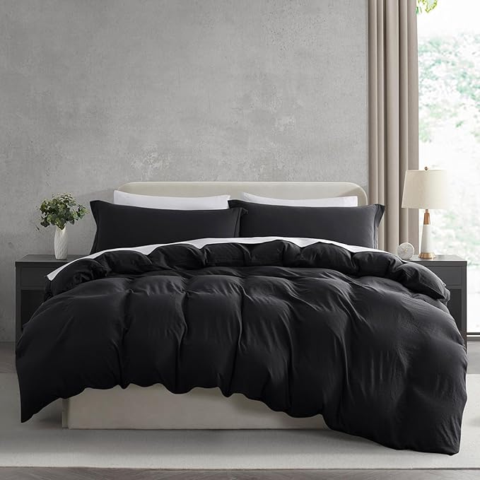 Nestl Black Duvet Cover Full Size - Soft Prewashed Full Size Duvet Cover Set, 3 Piece, with Zipper Closure, 1 Duvet Cover 80x90 inches and 2 Pillow Shams - No Comforter