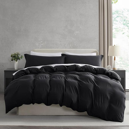 Nestl Black Duvet Cover Full Size - Soft Prewashed Full Size Duvet Cover Set, 3 Piece, with Zipper Closure, 1 Duvet Cover 80x90 inches and 2 Pillow Shams - No Comforter