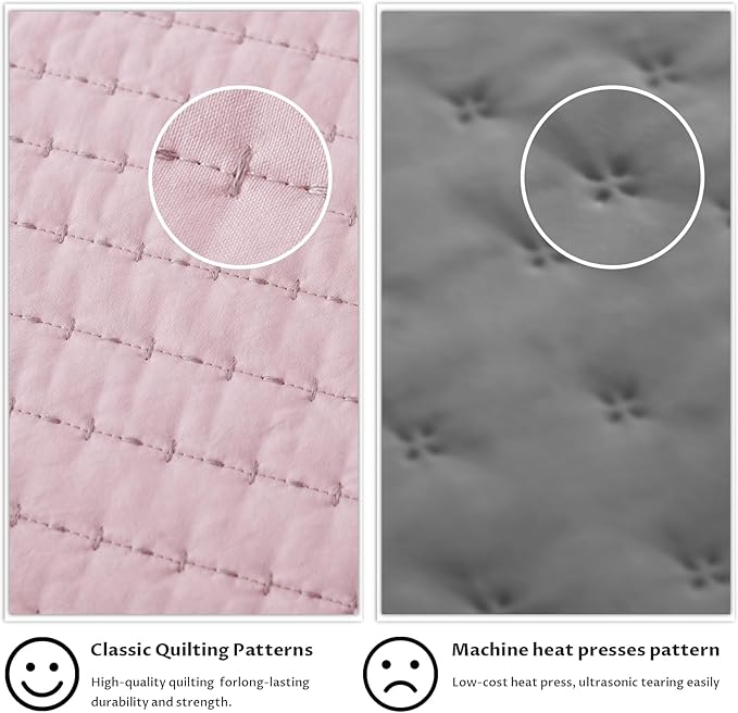 KASENTEX King XL Quilt Set 108"x98" – Soft Washed 3-Layer Lightweight Bedspread, Minimalist Nordic Design, All-Season Spring & Summer Quilt Set (1 Quilt + 2 Pillow Shams), Pink
