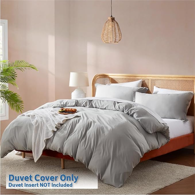 Nestl Light Grey Duvet Cover King Size - Soft Double Brushed King Duvet Cover Set, 3 Piece, with Button Closure, 1 Duvet Cover 104x90 inches and 2 Pillow Shams
