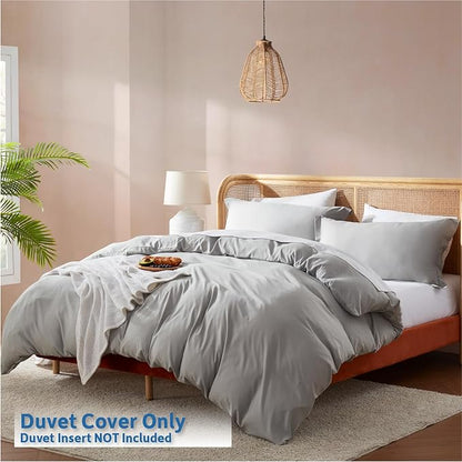 Nestl Twin Duvet Cover Set - Soft Double Brushed Light Grey Duvet Cover Twin XL, 2 Piece, with Button Closure, 1 Duvet Cover 68x90 inches and 1 Pillow Sham