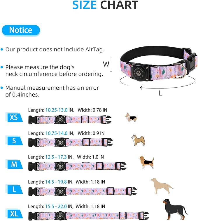 Upgrade Dog Collar with AirTag Holder, IP68 Waterproof, Lavender Garden, XL | Built-in Water Resistant AirTag holder, 1000D Nylon, Reflective Stitching for Night Visibility, Soft padding for Comfort