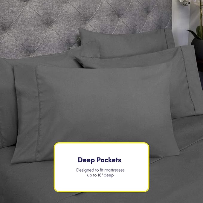 King Size Bed Sheets - 6 Piece 1500 Supreme Collection Fine Brushed Microfiber Deep Pocket King Sheet Set Bedding - 2 Extra Pillow Cases, Great Value, King, Gray