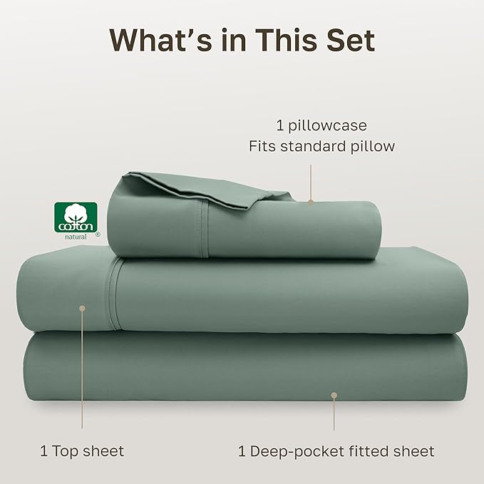 California Design Den Twin Sheets Set - Soft 400 Thread Count Sateen, Natural 100% Cotton Sheets with Deep Pockets, and Durable Bedding Set - Sage Green